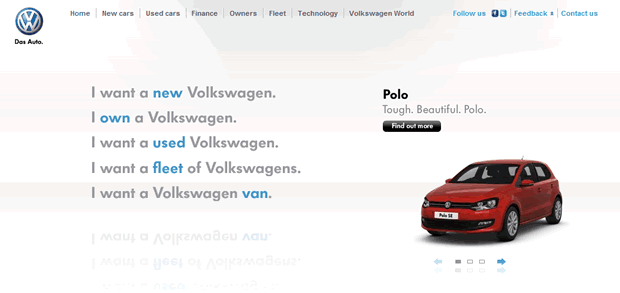 VW Homepage - focused on user goals