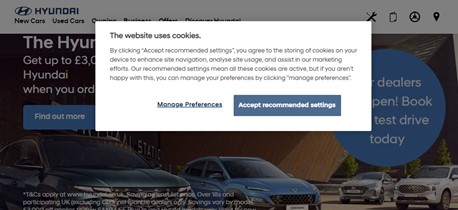 Hyundai cookies pop-up