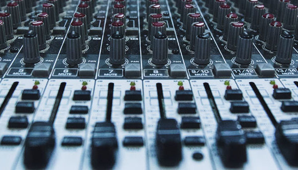 Faders on a sound mixer
