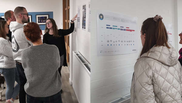 People looking at a mini museum display